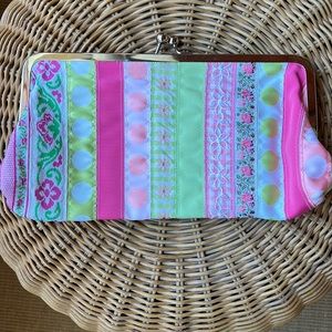 Lily Pulitzer Sweet Magnolia Ribbon Clutch Purse, Silver Hardware, Pink Lining